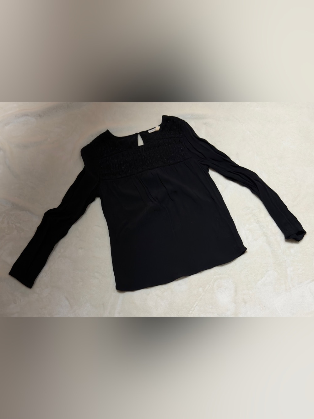 Meadow Rue Black Long Sleeve Crochet Yoke Blouse